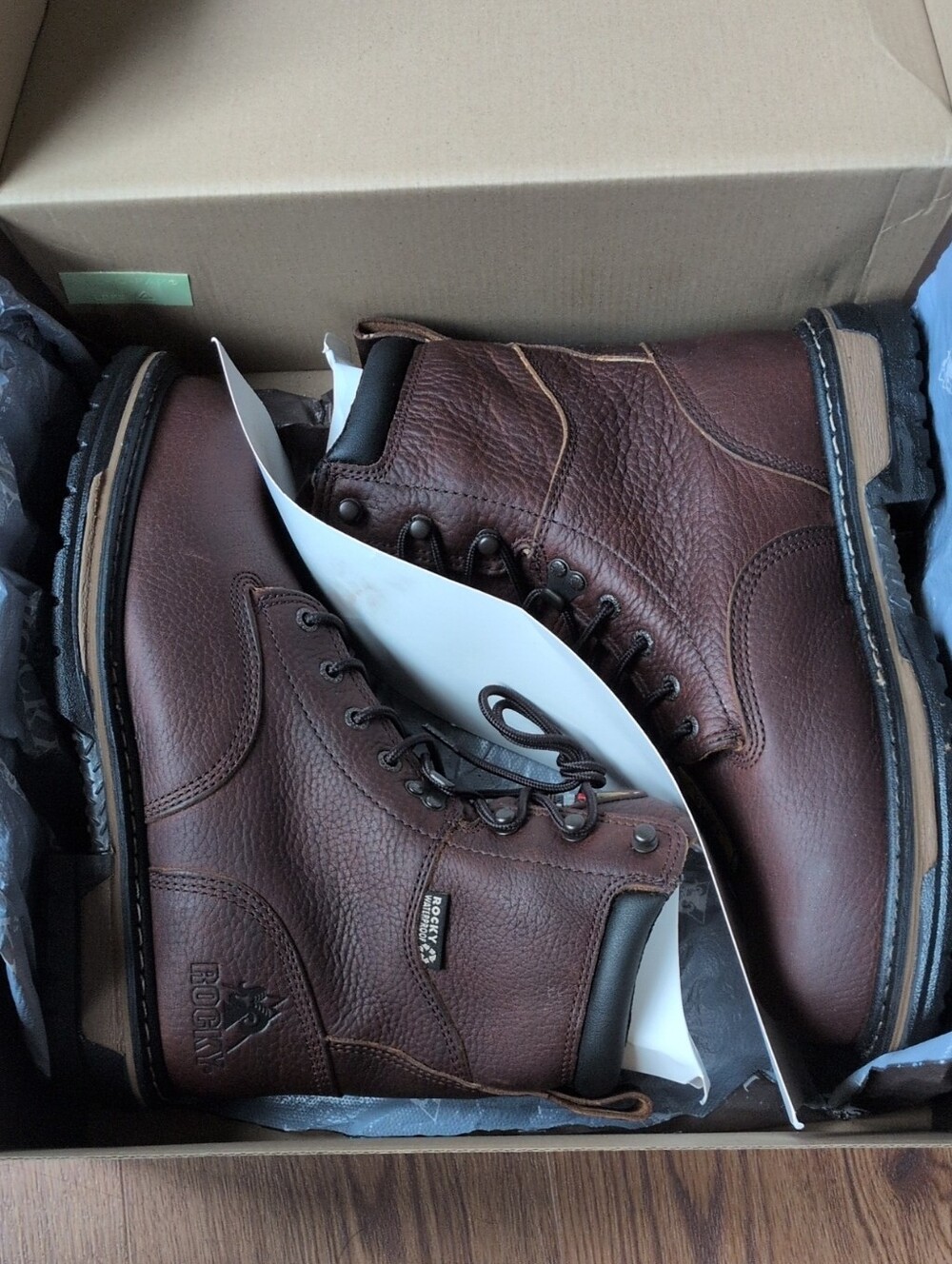 Rocky Brown Leather Lace-Up Work Boots